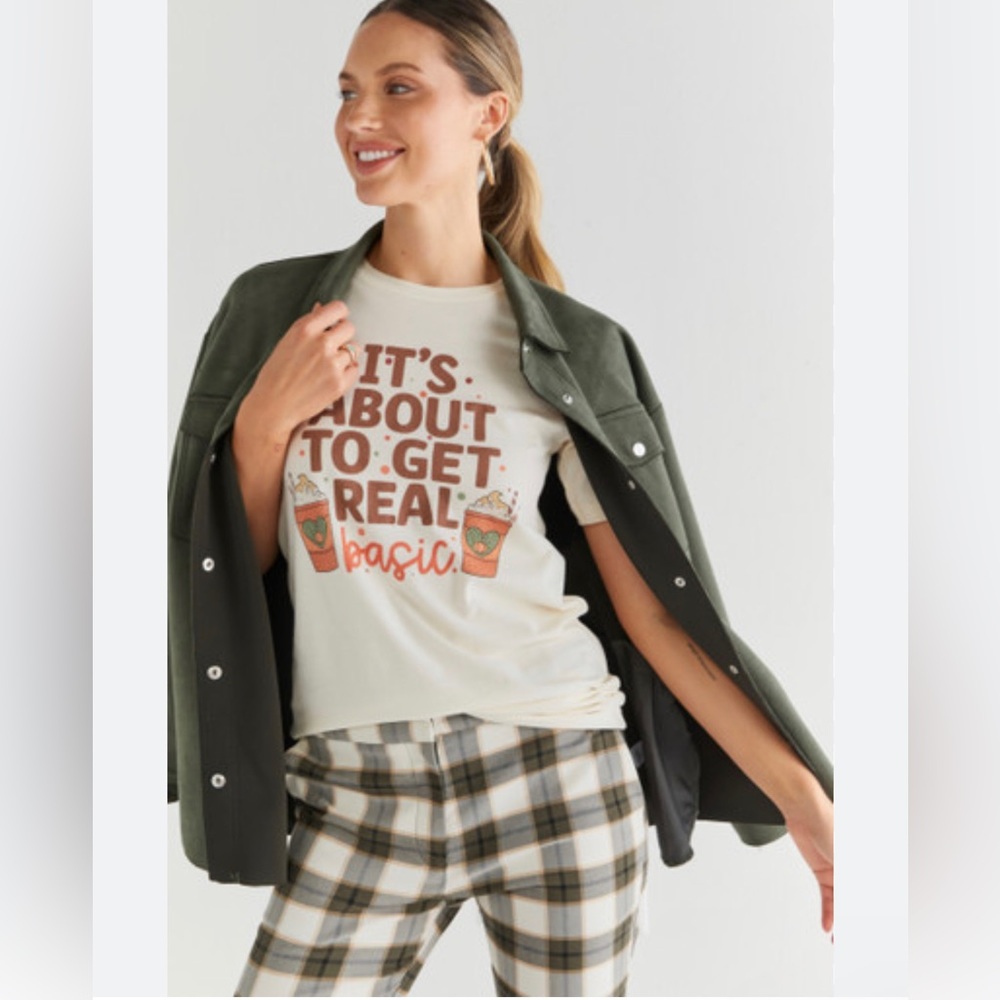 Francesca’s Collection “It's About To Get Real Basic” Crewneck Ivory Tee NWOT